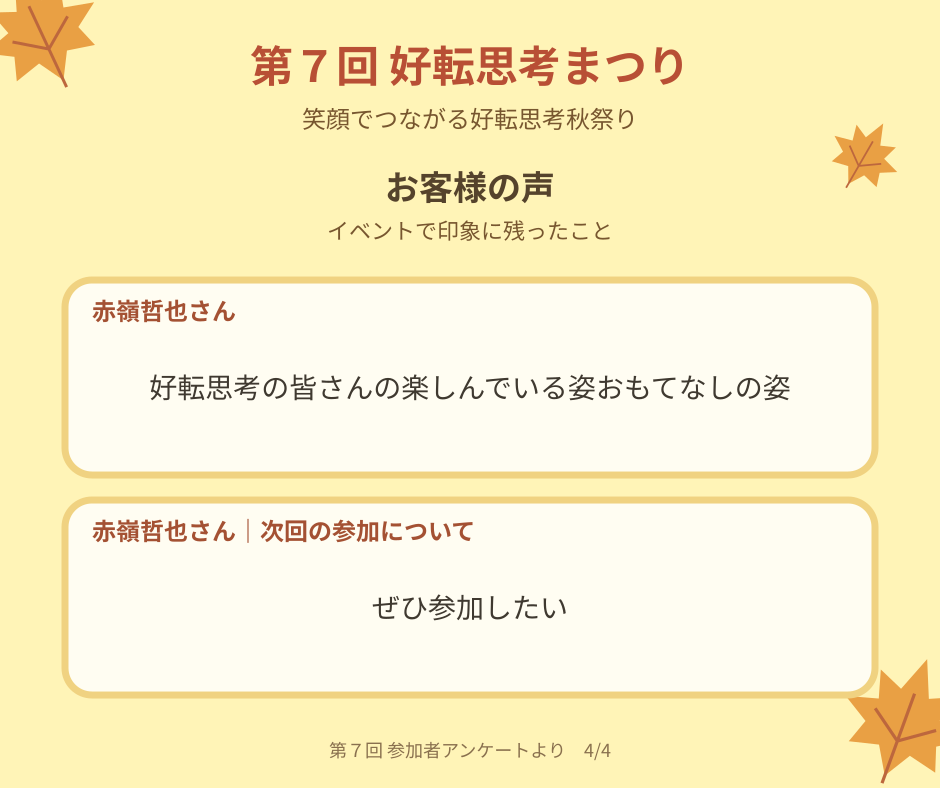 第7回好転思考まつりのお客様の感想 4（透かしなし・お客様7名）